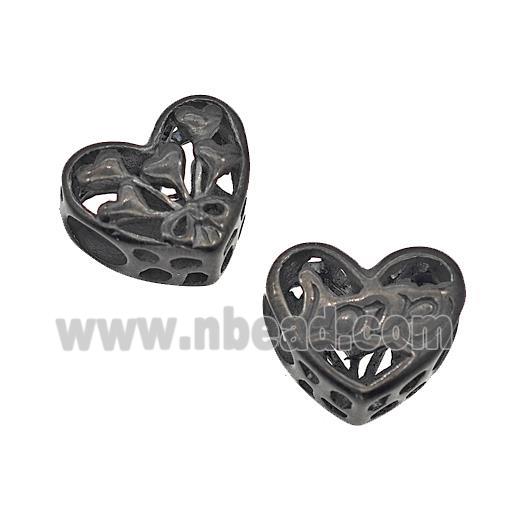 Stainless Steel Heart Beads Love Hollow Large Hole Black Plated