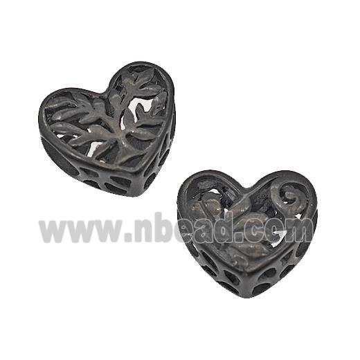 Stainless Steel Heart Beads Flower Hollow Large Hole Black Plated