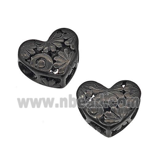 Stainless Steel Heart Beads Flower Hollow Large Hole Black Plated