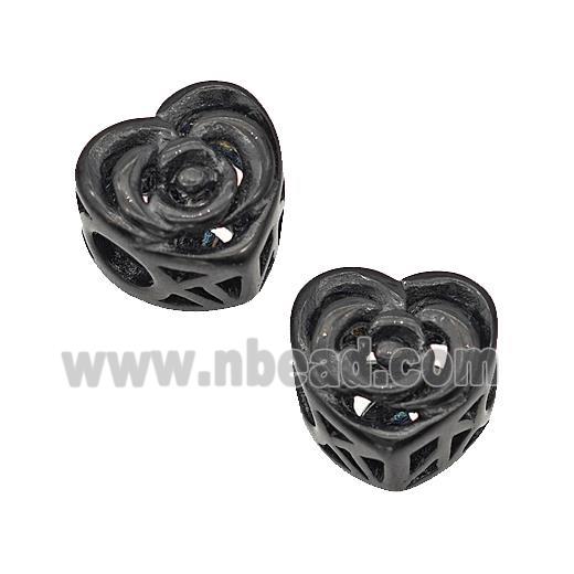 Stainless Steel Heart Beads Flower Hollow Large Hole Black Plated