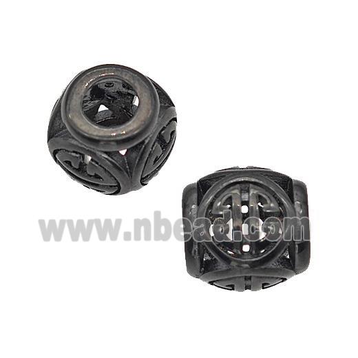 Stainless Steel Barrel Beads Large Hole Hollow Black Plated