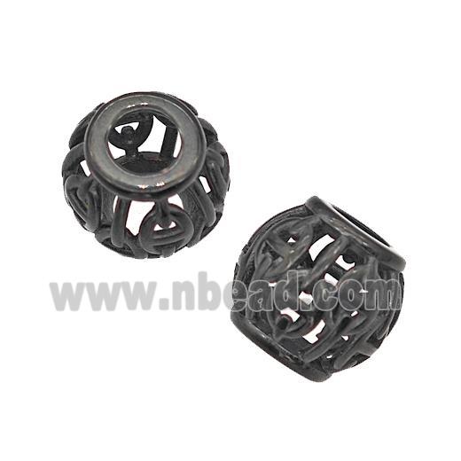 Stainless Steel Round Beads Large Hole Hollow Black Plated