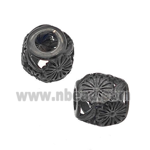 Stainless Steel Barrel Beads Flower Large Hole Hollow Black Plated