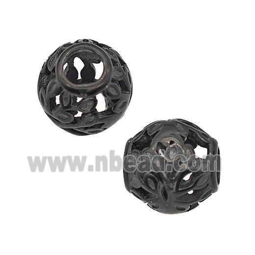 Stainless Steel Round Beads Flower Large Hole Hollow Black Plated