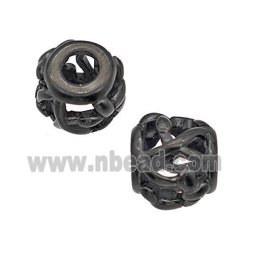 Stainless Steel Barrel Beads Large Hole Hollow Black Plated