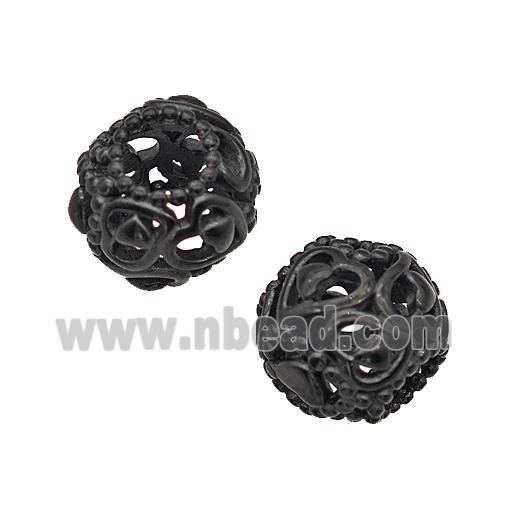 Stainless Steel Round Beads Large Hole Hollow Black Plated