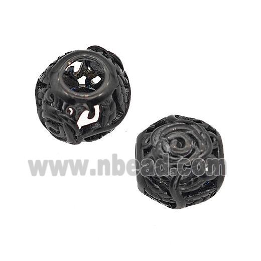 Stainless Steel Round Beads Flower Large Hole Hollow Black Plated