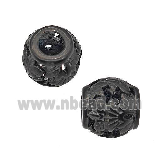 Stainless Steel Barrel Beads Flower Large Hole Hollow Black Plated