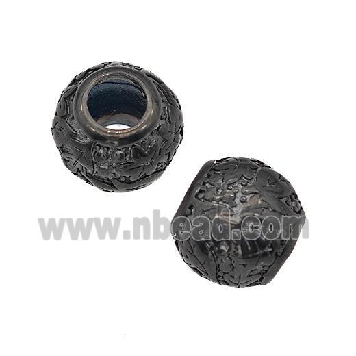 Stainless Steel Round Beads Flower Large Hole Hollow Black Plated