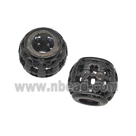 Stainless Steel Round Beads Large Hole Hollow Black Plated