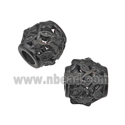 Stainless Steel Barrel Beads Flower Large Hole Hollow Black Plated