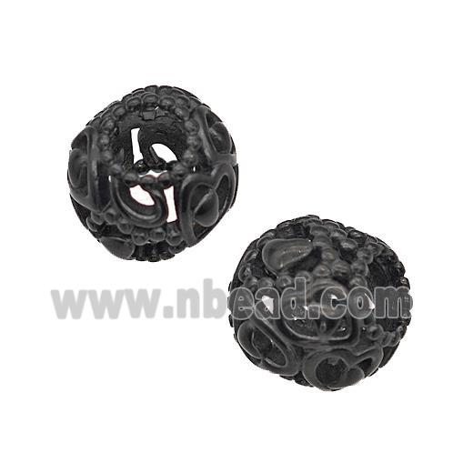 Stainless Steel Round Beads Large Hole Hollow Black Plated