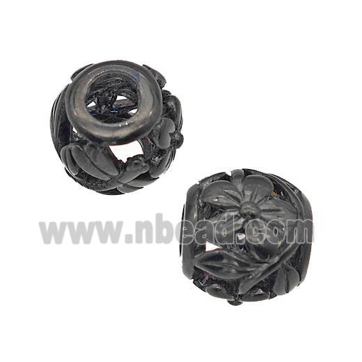 Stainless Steel Round Beads Flower Large Hole Hollow Black Plated