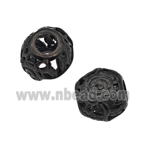 Stainless Steel Round Beads Flower Large Hole Hollow Black Plated