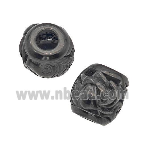 Stainless Steel Barrel Beads Flower Large Hole Hollow Black Plated