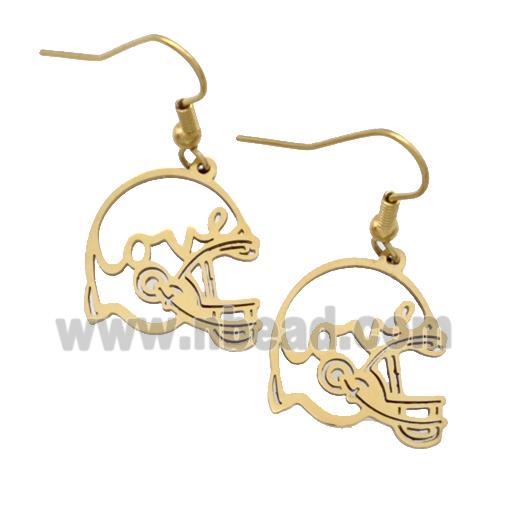 Stainless Steel Hook Earrings Football Helmet Love Sport Gold Plated