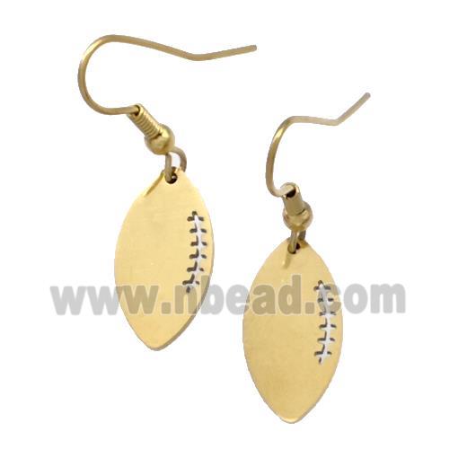 Stainless Steel Football Hook Earrings Sport Gold Plated