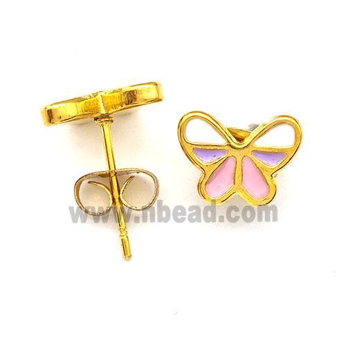 Stainless Steel Butterfly Stud Earrings Multicolor Enamel Gold Plated