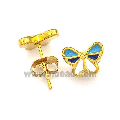 Stainless Steel Butterfly Stud Earrings Multicolor Enamel Gold Plated