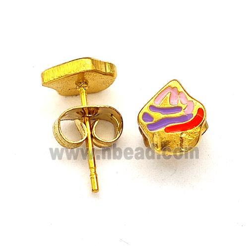 Stainless Steel Stud Earrings Ice Cream Multicolor Enamel Gold Plated