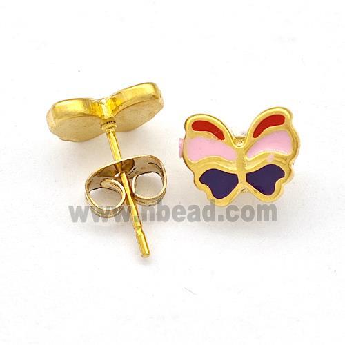 Stainless Steel Butterfly Stud Earring Multicolor Enamel Gold Plated