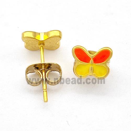 Stainless Steel Butterfly Stud Earring Multicolor Enamel Gold Plated