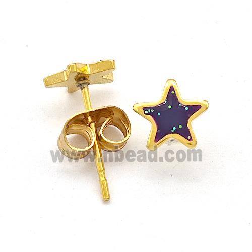 Stainless Steel Star Stud Earring Pave Fire Opal Gold Plated