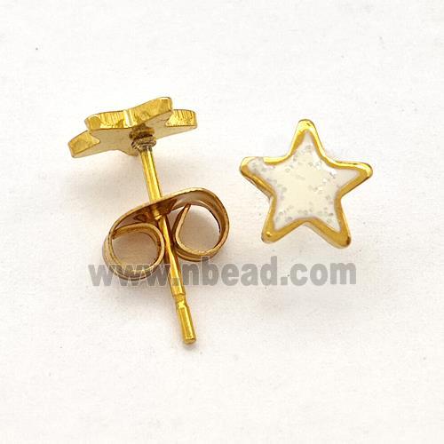 Stainless Steel Star Stud Earring Pave Fire Opal Gold Plated