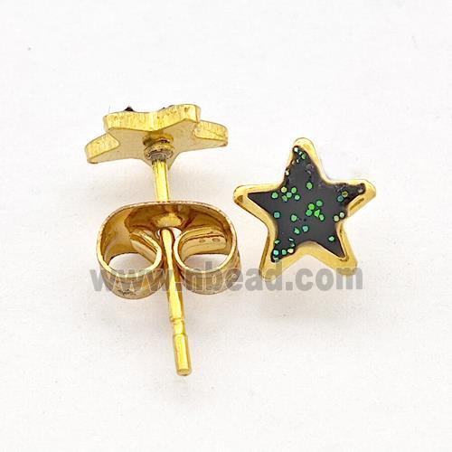 Stainless Steel Star Stud Earring Pave Fire Opal Gold Plated