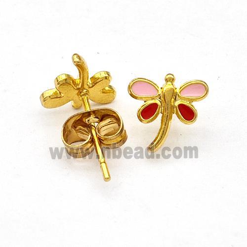 Stainless Steel Dragonfly Stud Earring Enamel Gold Plated