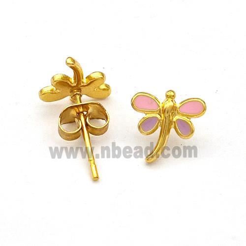 Stainless Steel Dragonfly Stud Earring Enamel Gold Plated