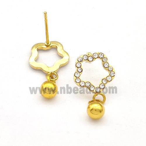 Stainless Steel Flower Stud Earring Rhinestone Gold Plated