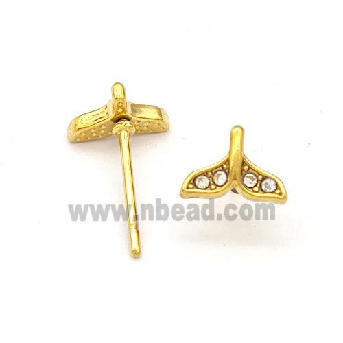 Stainless Steel Stud Earring Pave Rhinestone Shark-tail Gold Plated