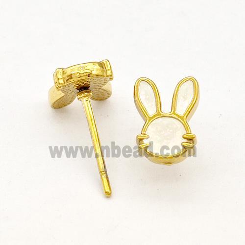 Stainless Steel Rabbit Stud Earring White Enamel Gold Plated