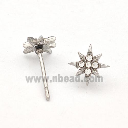 Raw Stainless Steel NorthStar Stud Earring Pave Rhinestone