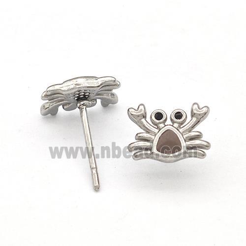 Raw Stainless Steel Crab Stud Earring Gray Enamel