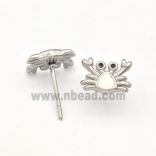 Raw Stainless Steel Crab Stud Earring White Enamel