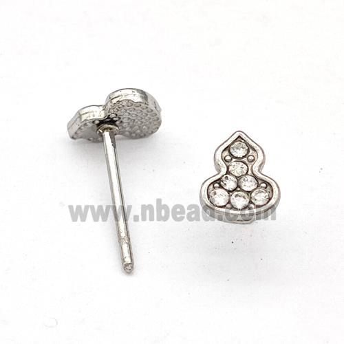 Raw Stainless Steel Gourd Stud Earring Pave Rhinestone