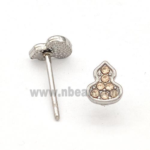 Raw Stainless Steel Gourd Stud Earring Pave Rhinestone