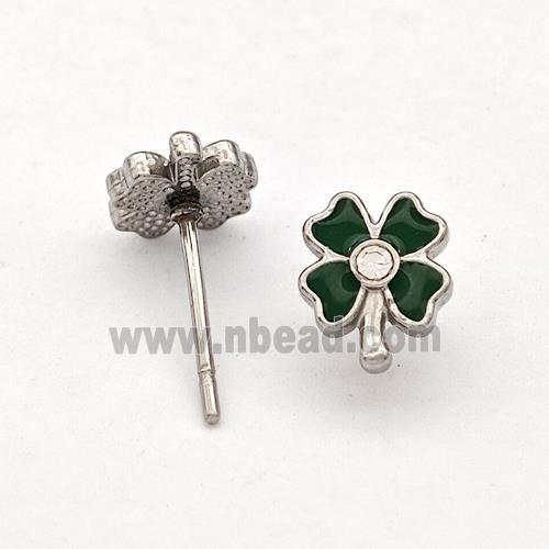 Raw Stainless Steel Clover Stud Earring Black Enamel