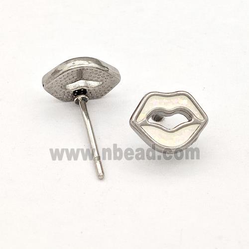 Raw Stainless Steel Lip Stud Earring White Enamel