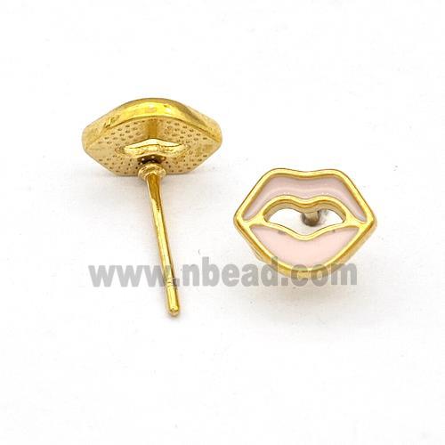 Stainless Steel Lip Stud Earring Pink Enamel Gold Plated