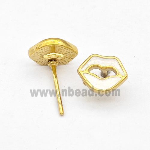 Stainless Steel Lip Stud Earring White Enamel Gold Plated