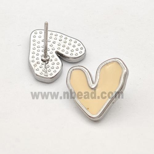 Raw Stainless Steel Heart Stud Earring Pink Enamel