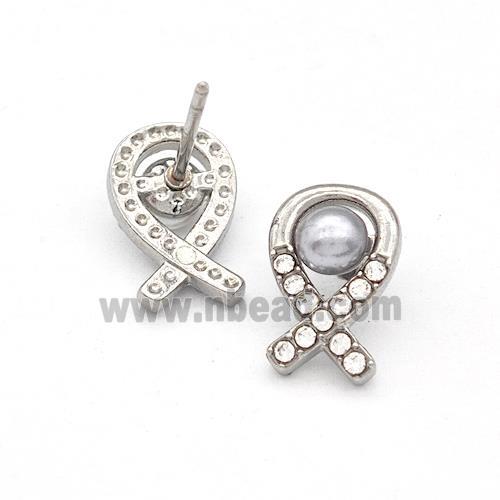 Raw Stainless Steel Stud Earring Pave Rhinestone Pearlized Resin Awareness Ribbons