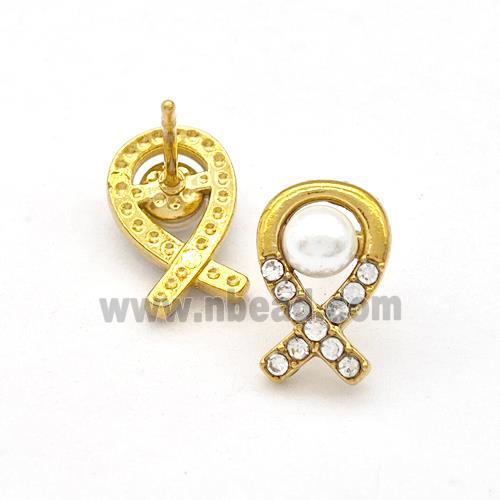 Stainless Steel Stud Earring Pave Rhinestone Pearlized Resin Awareness Ribbons Gold Plated