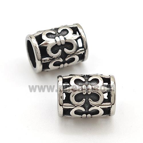 Stainless Steel Tube Beads Fleur De Lis Large Hole Antique Silver