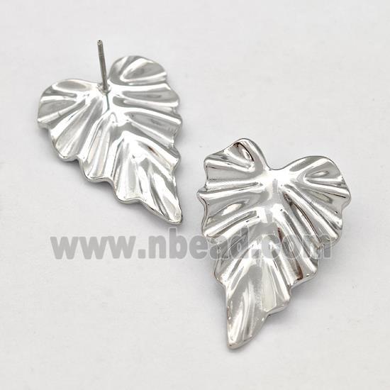 Raw Stainless Steel Stud Earring Leaf