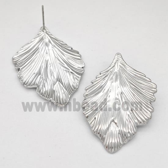 Raw Stainless Steel Stud Earring Leaf