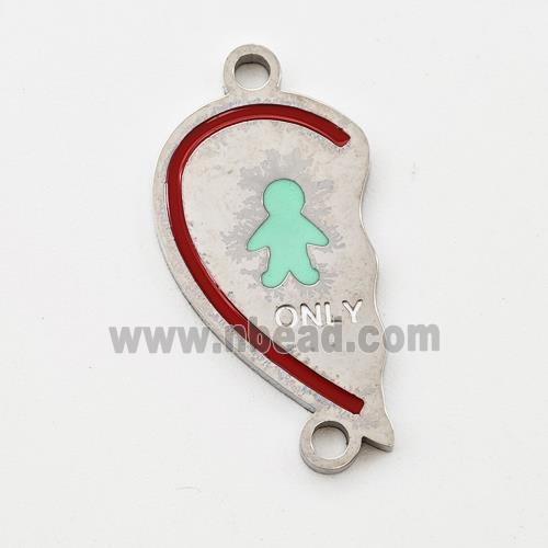 Raw Stainless Steel Connector Split Heart Boy Enamel